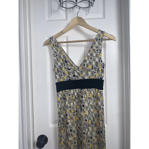 Diane Von Furstenberg DVF 100% Silk Sleeveless Yellow Black Geometric Dress Sz 2 - Picture 5 of 7
